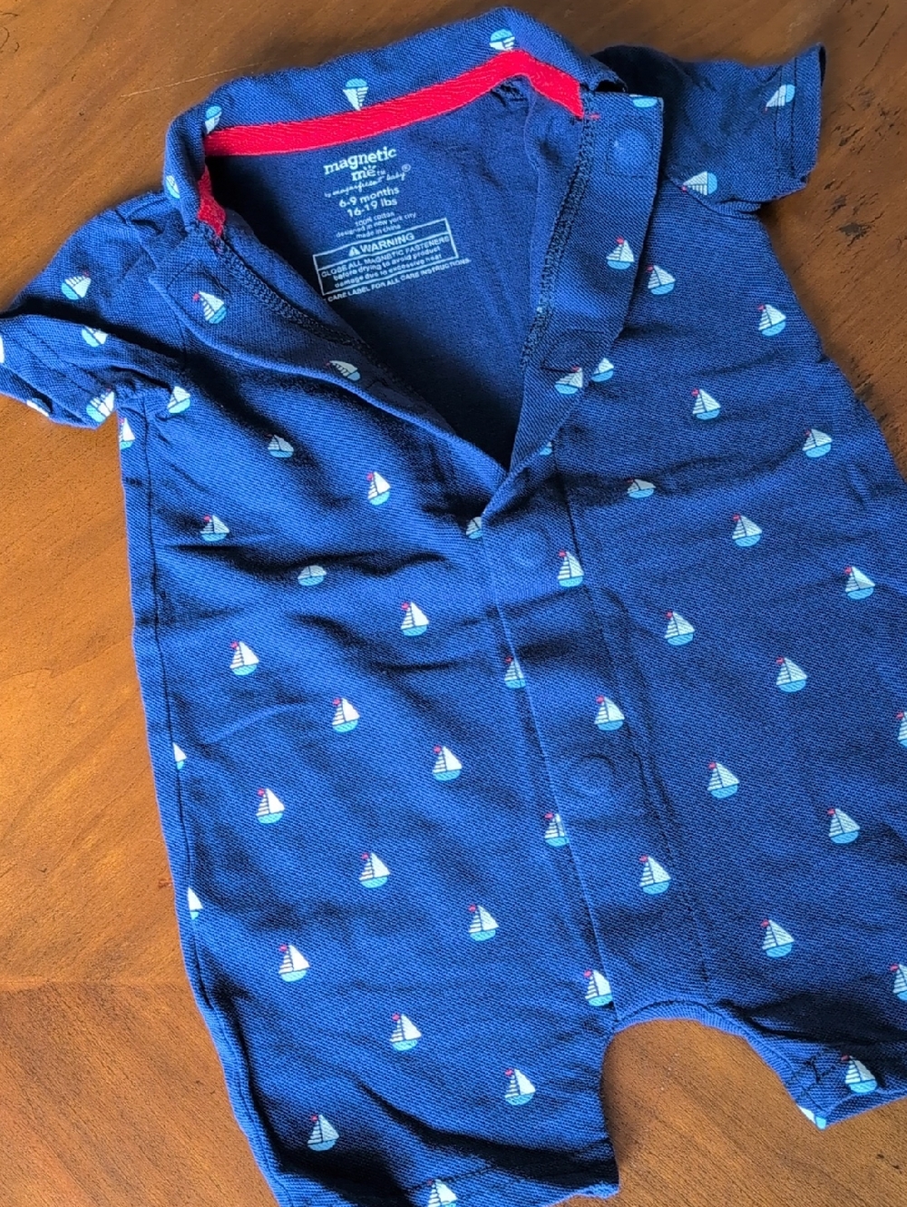 Magnetic Me Navy Sailboat Short Sleeve Romper